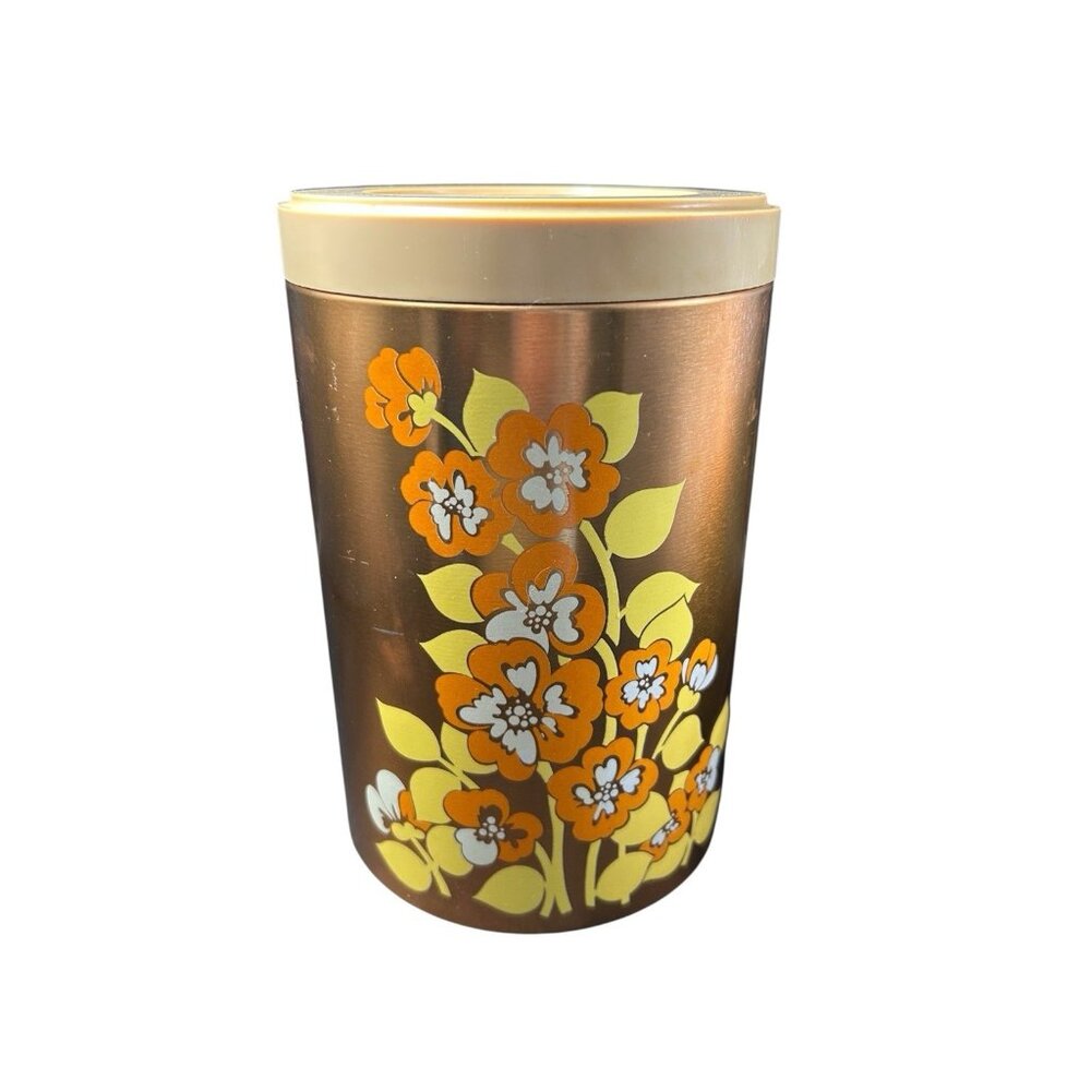 Vintage Cheinco Copper Yellow Orange Flower Canister c 1960's - 70's, 8.5"